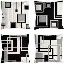 Conjunto de fronhas de linho preto e branco abstrato x4 45x45cm Conjunto de fronhas de linho preto e branco abstrato x4 45x45cm