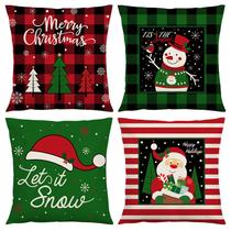 Conjunto de fronhas de linho xadrez de Natal 45x45cm (conjunto de 4) Conjunto de fronhas de linho xadrez de Natal 45x45cm (conjunto de 4)