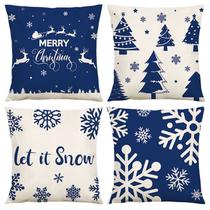 Conjunto de fronhas de Natal, floco de neve e árvore x4 de linho, 45 cm