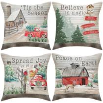 Conjunto de fronhas, decoração rústica de linho de Natal, 45 x 45 cm, 4 peças Conjunto de fronhas, decoração rústica de linho de Natal, 45 x 45 cm, 4 peças