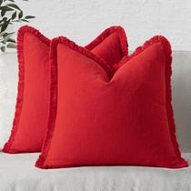 Conjunto de fronhas decorativas MIULEE 45x45 cm com franjas vermelhas