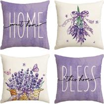 Conjunto de fronhas, lavanda, estampa floral, linho 45x45cm, 4 peças Conjunto de fronhas, lavanda, estampa floral, linho 45x45cm, 4 peças