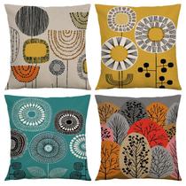 Conjunto de fronhas: linho floral abstrato geométrico x4 45x45cm