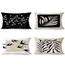 Conjunto de fronhas Mid-Century Modern Botanical preto/bege