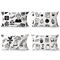 Conjunto de fronhas Minimalist Doodle Black White Plush x4