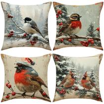 Conjunto de fronhas para pássaros de Natal e linho floral x4 45x45cm