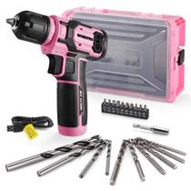 Conjunto de furadeiras elétricas WORKPRO Pink 8V sem fio com caixa de ferramentas empilhável