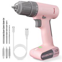 Conjunto de furadeiras sem fio WORKPRO 12V com 6 bits rosa de 1,9 libras