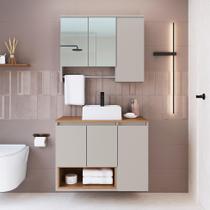 Conjunto de Gabinete com Cuba Branca e Armário de Banheiro com Espelho Cecília 6 PT Mel e Arenas Conjunto de Gabinete com Cuba Branca e Armário de Banheiro com Espelho Cecília 6 PT Mel e Arenas