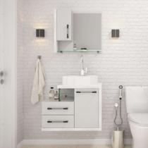 Conjunto de Gabinete de Banheiro com Cuba Aria 41 e Espelheira Wood 2 PT 2 GV Branco