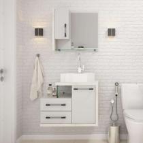Conjunto de Gabinete de Banheiro com Cuba Aria 41 e Espelheira Wood 2 PT 2 GV Branco e Snow
