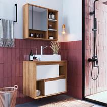 Conjunto de Gabinete e Armário de Banheiro com Espelho Versato 1 PT 2 GV Mel e Branco