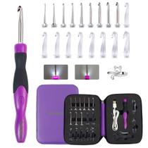 Conjunto de ganchos de crochê Bybykoi 18 tamanhos 2,0 mm-14,0 mm com luz LED Conjunto de ganchos de crochê Bybykoi 18 tamanhos 2,0 mm-14,0 mm com luz LED