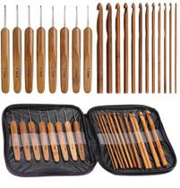 Conjunto de ganchos de crochê GOTOTOP, 20 unidades, alça de bambu com bolsa Conjunto de ganchos de crochê GOTOTOP, 20 unidades, alça de bambu com bolsa