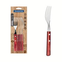 Conjunto de Garfos de Mesa Tramontina 6 Peças em Aço Inox e Cabos em Madeira Polywood Vermelho