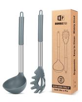 Conjunto de garfos e conchas para macarrão, antiaderente, de silicone, cinza Conjunto de garfos e conchas para macarrão, antiaderente, de silicone, cinza
