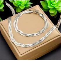 Conjunto de Gargantilha e Pulseira Trançada em Prata 925 para Mulheres, Homens, Meninas, Meninos Conjunto de Gargantilha e Pulseira Trançada em Prata 925 para Mulheres, Homens, Meninas, Meninos