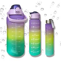 Conjunto de Garrafas Motivacionais 3 em 1 Roxa Academia Tie-Dye Squeeze Alça + Adesivos 2D e 3D Conjunto de Garrafas Motivacionais 3 em 1 Roxa Academia Tie-Dye Squeeze Alça + Adesivos 2D e 3D