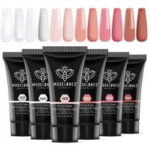 Conjunto de gel de unhas Poly, modelo, 6 cores, rosa, marrom, 90 ml