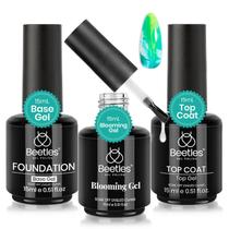 Conjunto de Gel para Unhas 3 em 1 - Besouro, Florescente e Top Coat Sem Limpeza