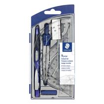 Conjunto de geometria matemática STAEDTLER de 9 peças, azul, prata