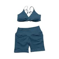 Conjunto De Ginástica Feminino De 2 Peças: Top Esportivo Sem Costura Com Decote Em V E Shorts De