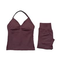 Conjunto De Ginástica Feminino De 2 Peças: Top Longline Sem Costura Com Alças E Shorts De Yoga Com