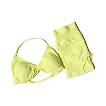 Conjunto De Ginástica Sem Costura Para Mulheres Com Top Halter Neck E Shorts De Cintura Alta