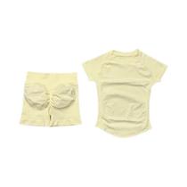 Conjunto De Ginástica Sem Costura Para Mulheres, Top De Manga Curta E Shorts Que Levantam O Bumbum,