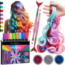 Conjunto de giz de cabelo Jim & Gloria Dustless para meninas com acessórios Conjunto de giz de cabelo Jim & Gloria Dustless para meninas com acessórios