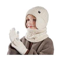 Conjunto De Gorro, Cachecol E Luvas De Inverno Unissex Para Crianças, Gorro De Fleece Com Proteção