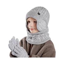 Conjunto De Gorro, Cachecol E Luvas De Inverno Unissex Para Crianças, Gorro De Fleece Com Proteção