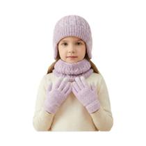 Conjunto De Gorro, Cachecol E Luvas De Lã Para Crianças Pequenas, Gorro Quente Para Meninas E