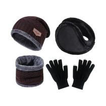 Conjunto De Gorro, Cachecol E Luvas De Veludo Quente Para Homens, Mulheres E Meninas Proteção De