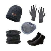 Conjunto De Gorro De Inverno Masculino Com Protetores De Orelha, Luvas De Malha, Capuzes De Pescoço,