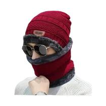 Conjunto De Gorro E Cachecol De Inverno Em Tecido Grosso, À Prova De Vento, Quente E Estiloso Para