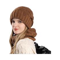 Conjunto De Gorro E Cachecol De Inverno Feminino Com Forro De Fleece Grosso, Proteção Contra O Vento