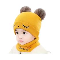 Conjunto De Gorro E Cachecol De Tricô Para Bebês Meninos E Meninas Com Pom Pom, Quente E À Prova De