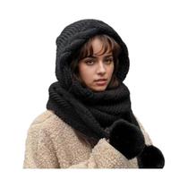 Conjunto De Gorro E Cachecol Feminino De Inverno, Gorro De Tricô Grosso Com Pom Pom E Protetores De Conjunto De Gorro E Cachecol Feminino De Inverno, Gorro De Tricô Grosso Com Pom Pom E Protetores De