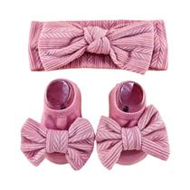 Conjunto De Gorro, Faixa De Cabeça, Luvas E Meias Para Bebês Recém-nascidos, Com Laço Fofo, Gorro