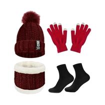 Conjunto De Gorro, Luvas E Cachecol De Inverno Com Forro De Lã Espessa Para Homens E Mulheres