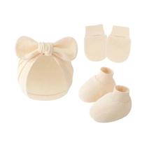 Conjunto De Gorro, Luvas E Meias De Algodão Para Bebês Recém-Nascidos (0-6 Meses) - Cores Sólidas -