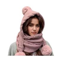 Conjunto De Gorro Térmico De Lã Feminino Com Cachecol Integrado E Balaclava Para Frio Extremo