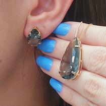 Conjunto De Gota Lilás Folheado A Ouro