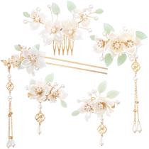 Conjunto de grampos de cabelo HINZIC Camellia Flower Tassels Rhinestone Pearl