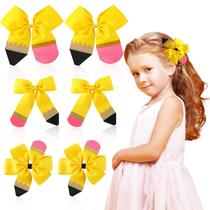 Conjunto de grampos de cabelo JUNEBRUSHS Back to School Yellow Pencil x6