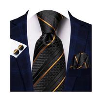 Conjunto De Gravata, Abotoaduras E Lenço Em Cinza Laranja Com Estampa Paisley Para Homens, Presente