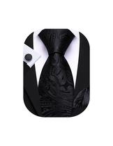 Conjunto de gravata Barry.Wang Black Paisley Silk 150cm Conjunto de gravata Barry.Wang Black Paisley Silk 150cm