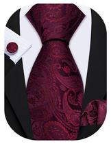 Conjunto de gravata Barry.Wang Burgundy Paisley de seda 150cm Conjunto de gravata Barry.Wang Burgundy Paisley de seda 150cm