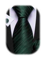 Conjunto de gravata Barry.Wang com listras de seda verde escuro 150 cm